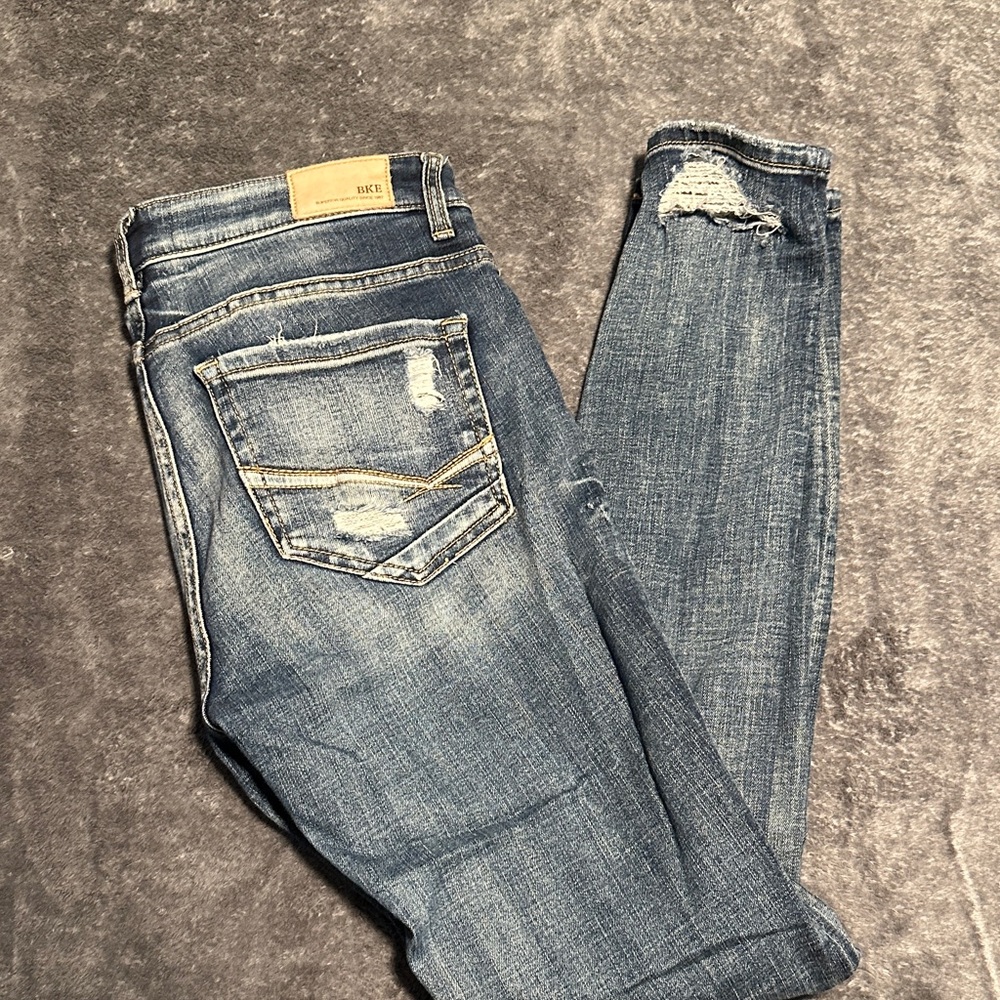 BKE Women's Distressed Blue Skinny Jeans